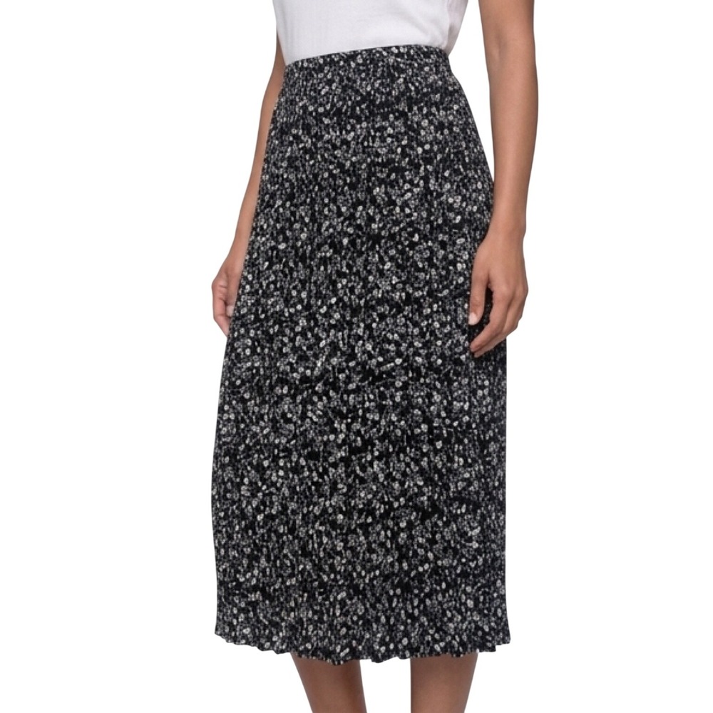 Vintage Express Compagnie Internationale Floral Pleated Maxi Skirt Black White S
